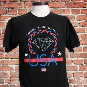 Diamond Supply Co Team USA T-Shirt XL Black Made in USA Flag Spell Out EUC